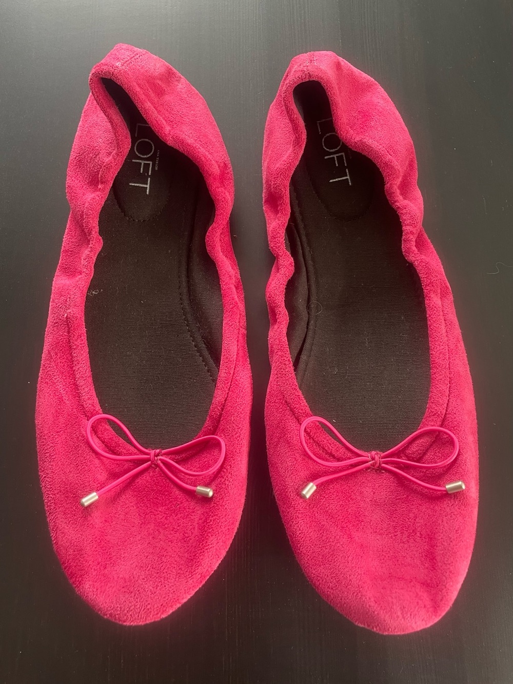LOFT Hot Pink Suede Ballet Flats with Bow